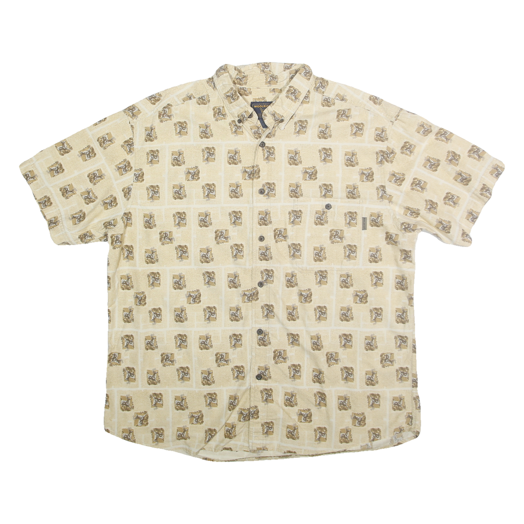 WOOLRICH Mens Beige Cotton Button-Down Short Sleeve Shirt 2XL