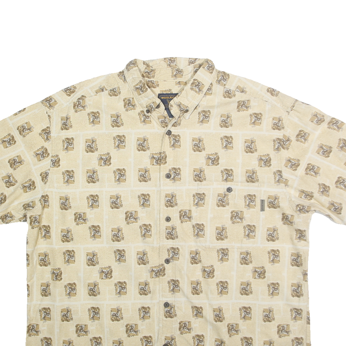 WOOLRICH Mens Beige Cotton Button-Down Short Sleeve Shirt 2XL