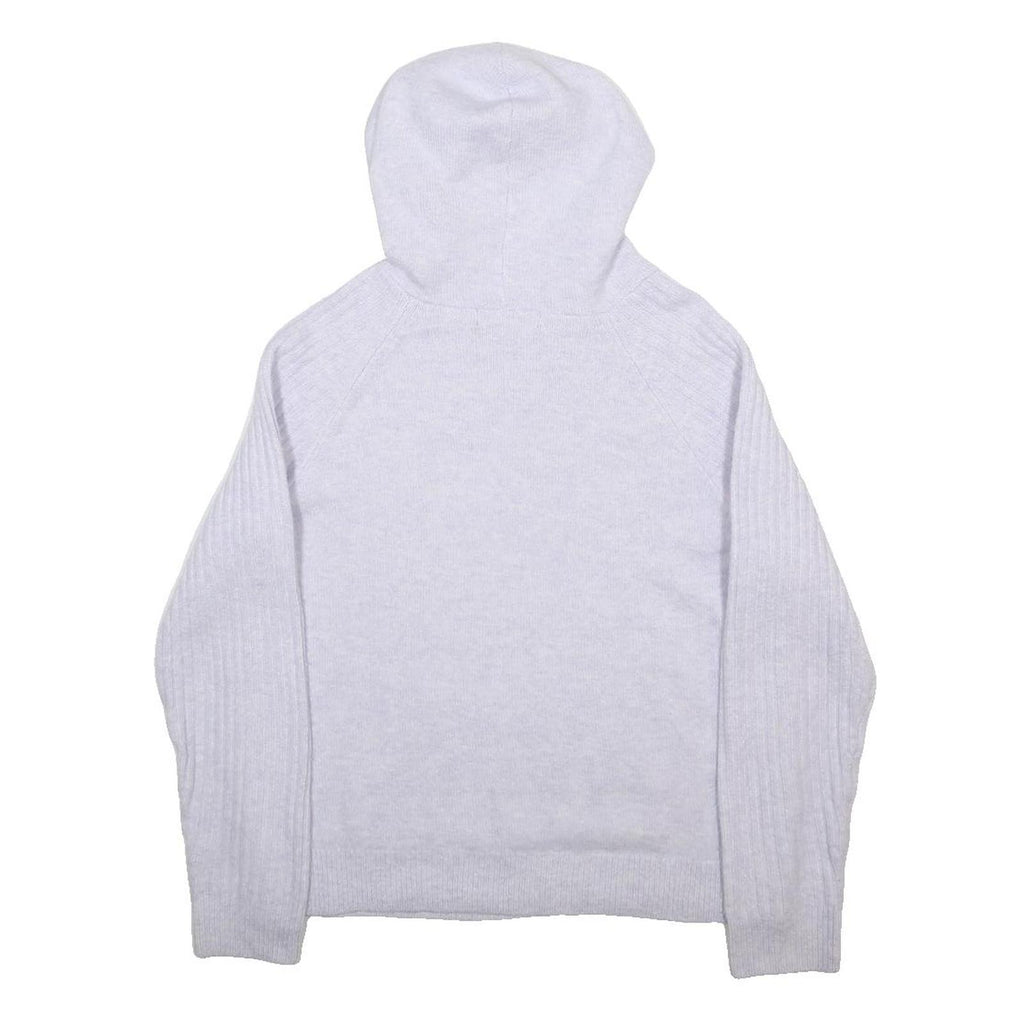 M&S Womens White Pullover Hoodie Relaxed Fit Jumper Crew Neck Rib Knit M Pockets