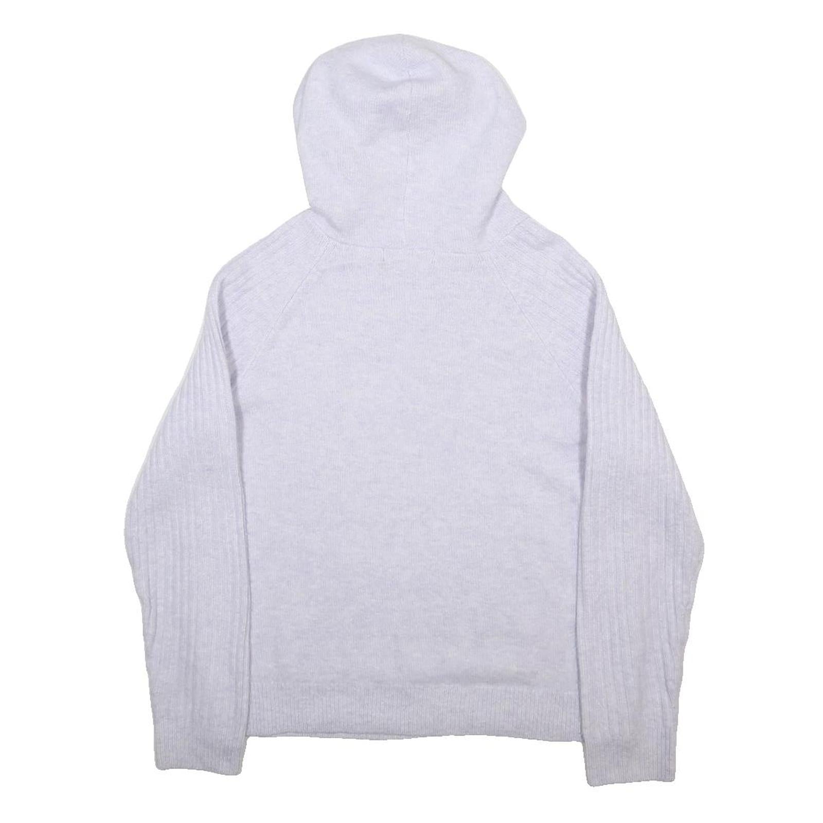 M&S Womens White Pullover Hoodie Relaxed Fit Jumper Crew Neck Rib Knit M Pockets