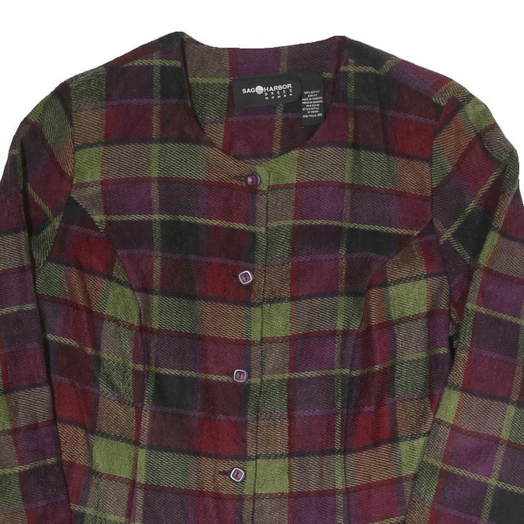 SAG HARBOUR Womens Red & Green Check Chore Jacket L Cotton Blend Woven Button
