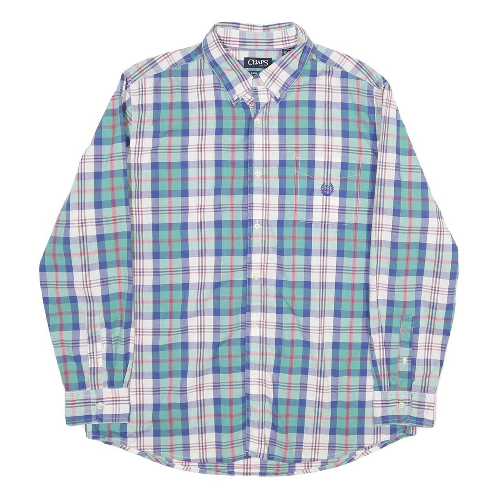 CHAPS Mens Blue Green Check Shirt XL Casual Cotton Button Down Long Sleeve