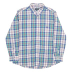 CHAPS Mens Blue Green Check Shirt XL Casual Cotton Button Down Long Sleeve