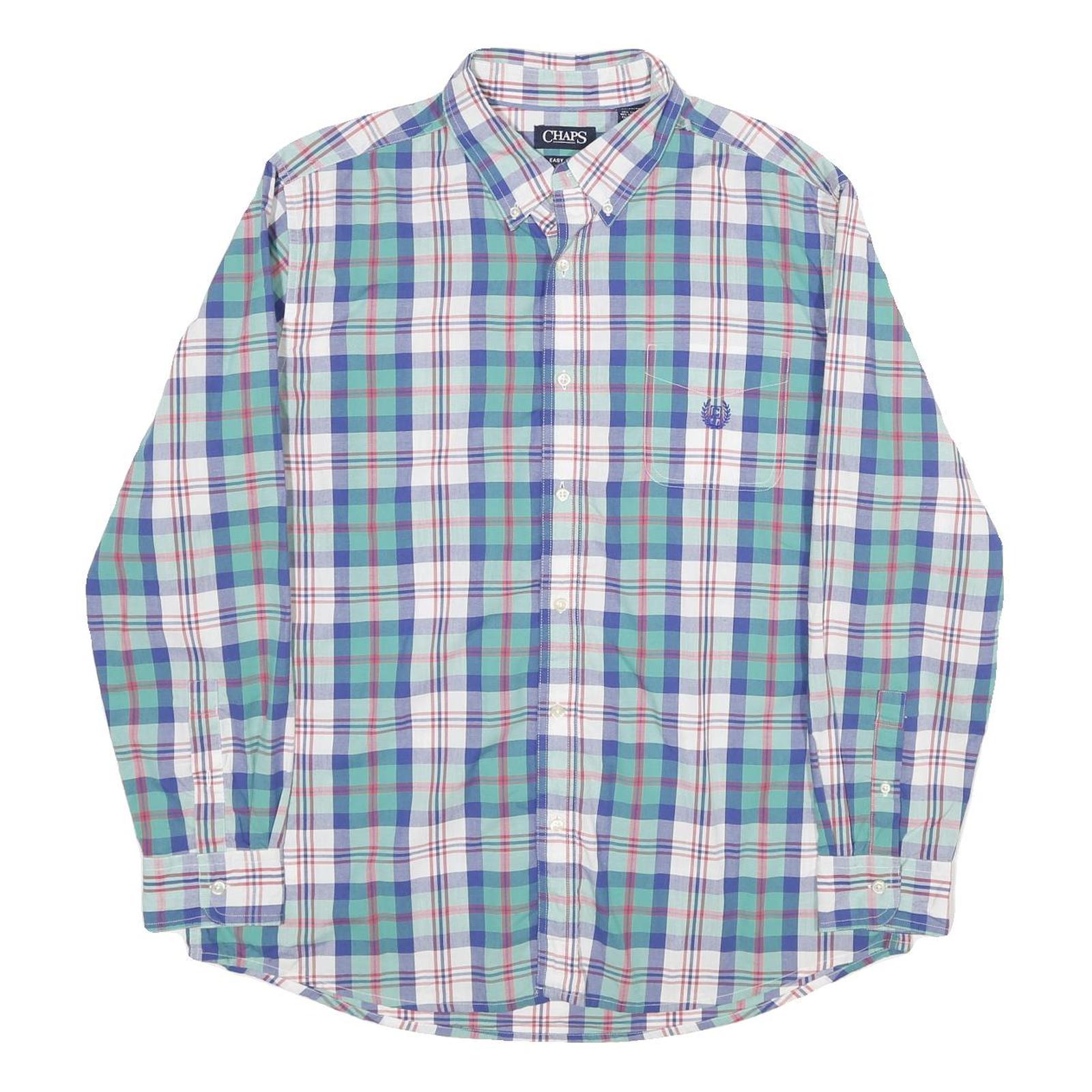CHAPS Mens Blue Green Check Shirt XL Casual Cotton Button Down Long Sleeve