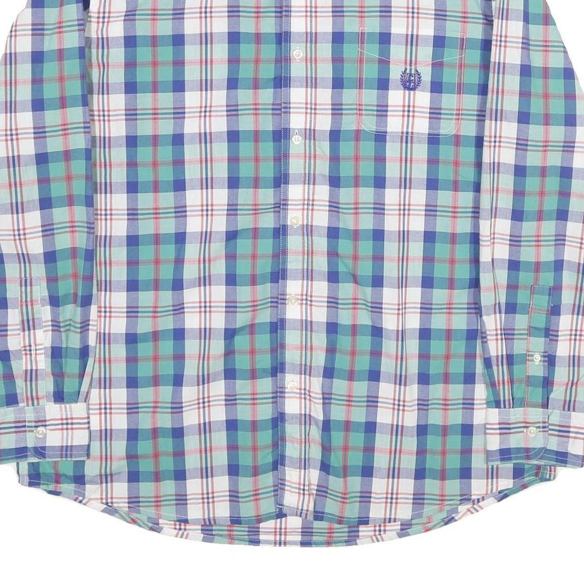 CHAPS Mens Blue Green Check Shirt XL Casual Cotton Button Down Long Sleeve