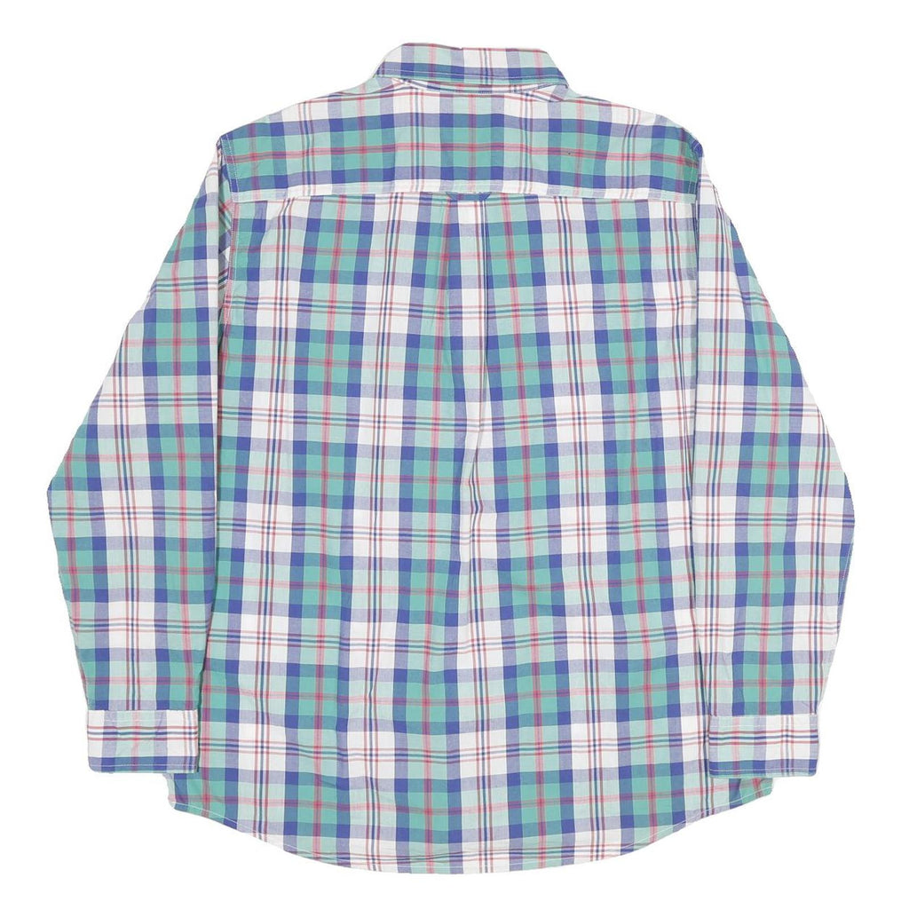 CHAPS Mens Blue Green Check Shirt XL Casual Cotton Button Down Long Sleeve