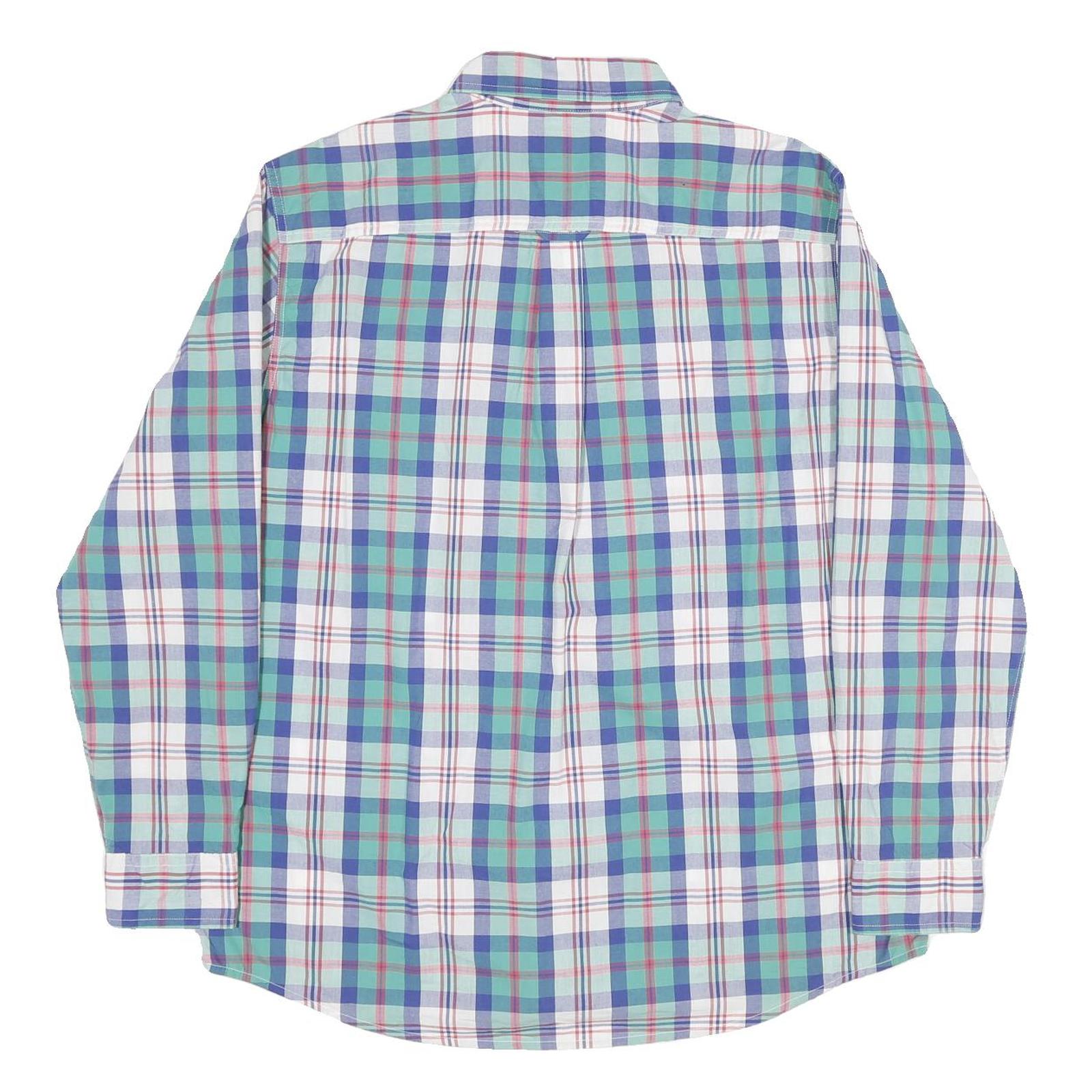 CHAPS Mens Blue Green Check Shirt XL Casual Cotton Button Down Long Sleeve