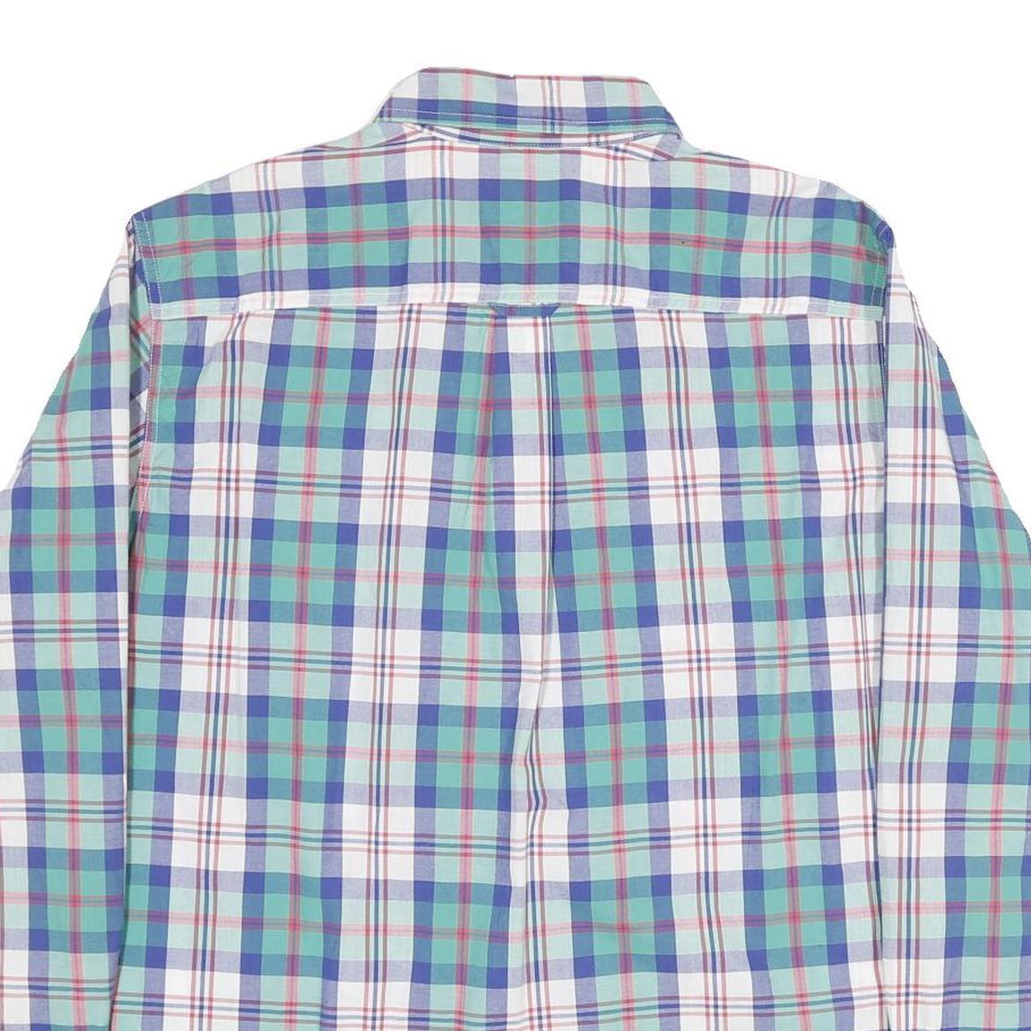 CHAPS Mens Blue Green Check Shirt XL Casual Cotton Button Down Long Sleeve