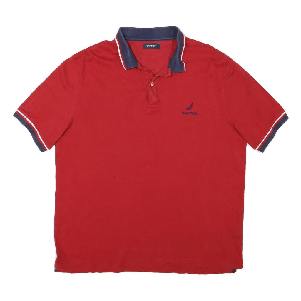 NAUTICA Mens Red & Navy Short Sleeve Basic Polo Shirt XL Cotton Blend