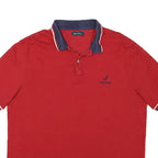 NAUTICA Mens Red & Navy Short Sleeve Basic Polo Shirt XL Cotton Blend