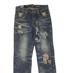 Mens Blue Regular Fit Denim Jeans W30 L32 Distressed Ripped Cotton Blend Zip