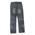 Mens Blue Regular Fit Denim Jeans W30 L32 Distressed Ripped Cotton Blend Zip