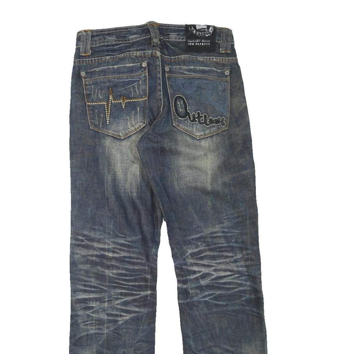 Mens Blue Regular Fit Denim Jeans W30 L32 Distressed Ripped Cotton Blend Zip