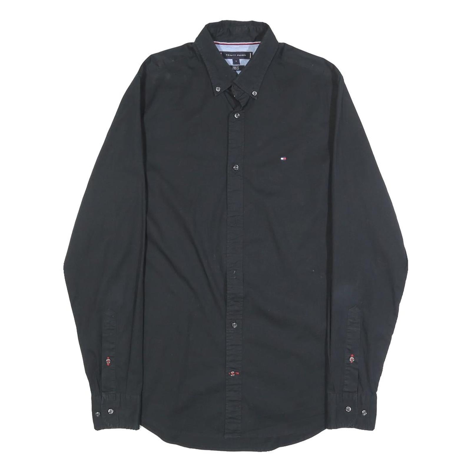 TOMMY HILFIGER Mens Black Button Down Shirt S Cotton Blend Casual Classic