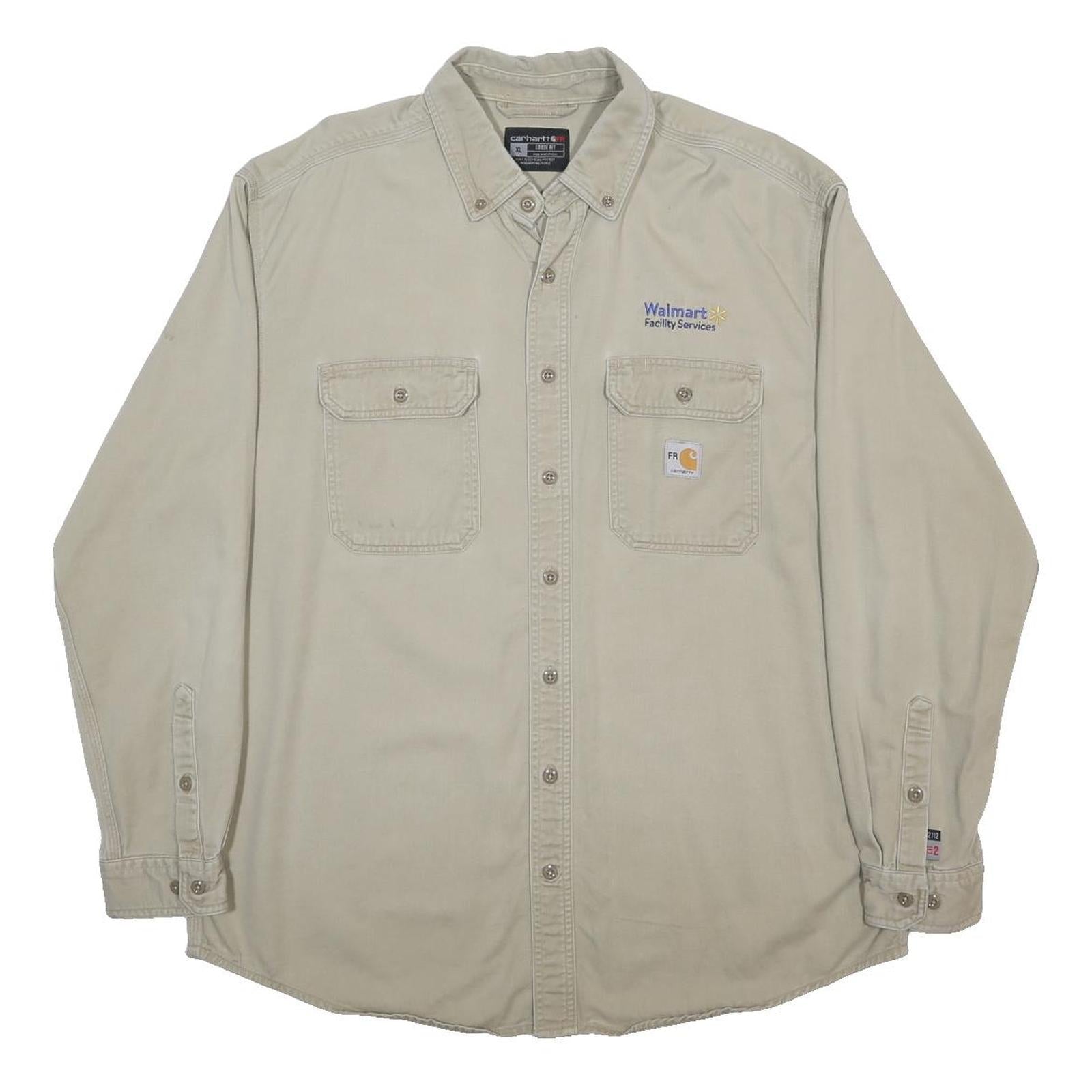 CARHARTT Mens Beige Work Shirt XL Walmart Facility Services Logo Cotton Blend