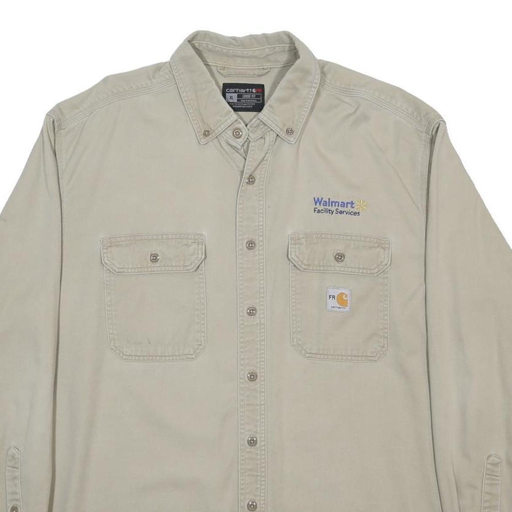 CARHARTT Mens Beige Work Shirt XL Walmart Facility Services Logo Cotton Blend