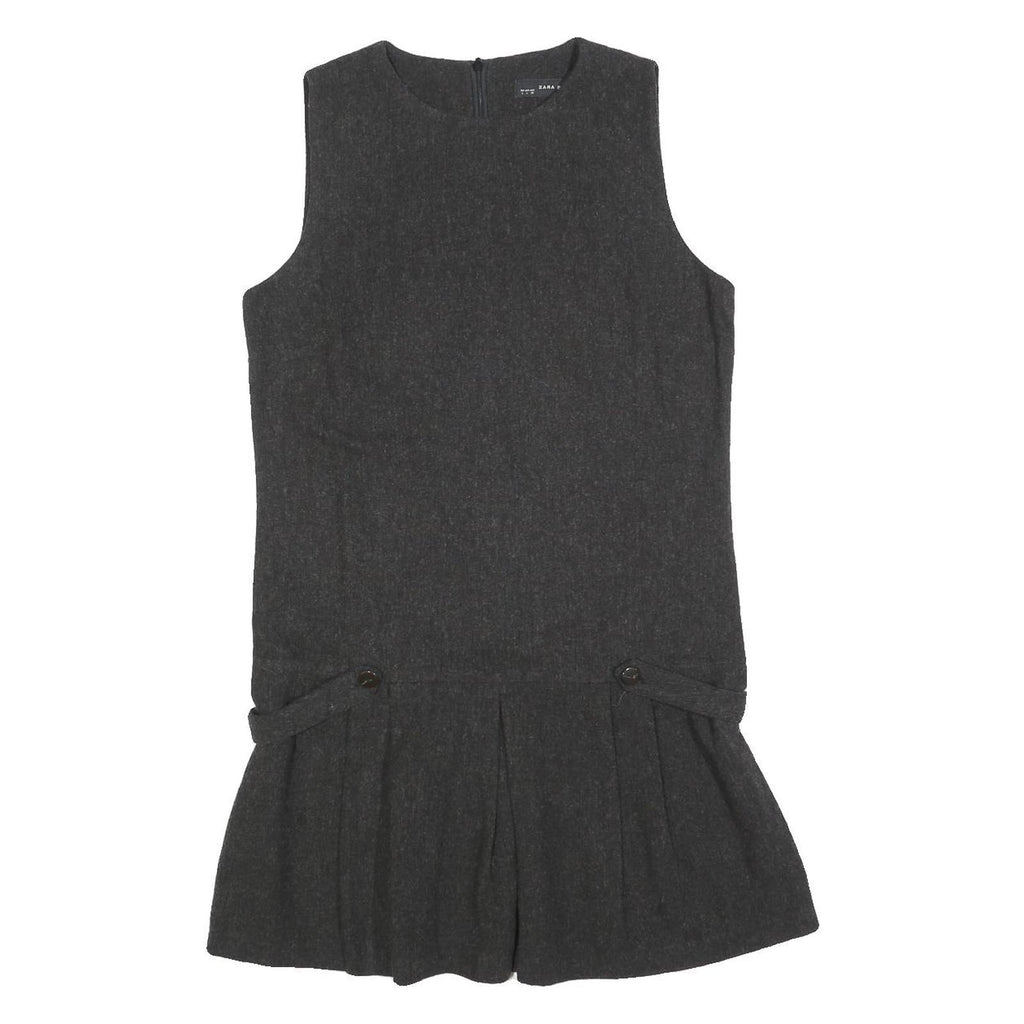 ZARA Womens Grey Wool Blend Sleeveless Mini Dress L Pleated Design Elegant