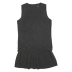 ZARA Womens Grey Wool Blend Sleeveless Mini Dress L Pleated Design Elegant