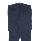 ZARA MAN Mens Cotton Blend Navy Blue Regular Cargo Trousers W36 L28 Zip Pocket