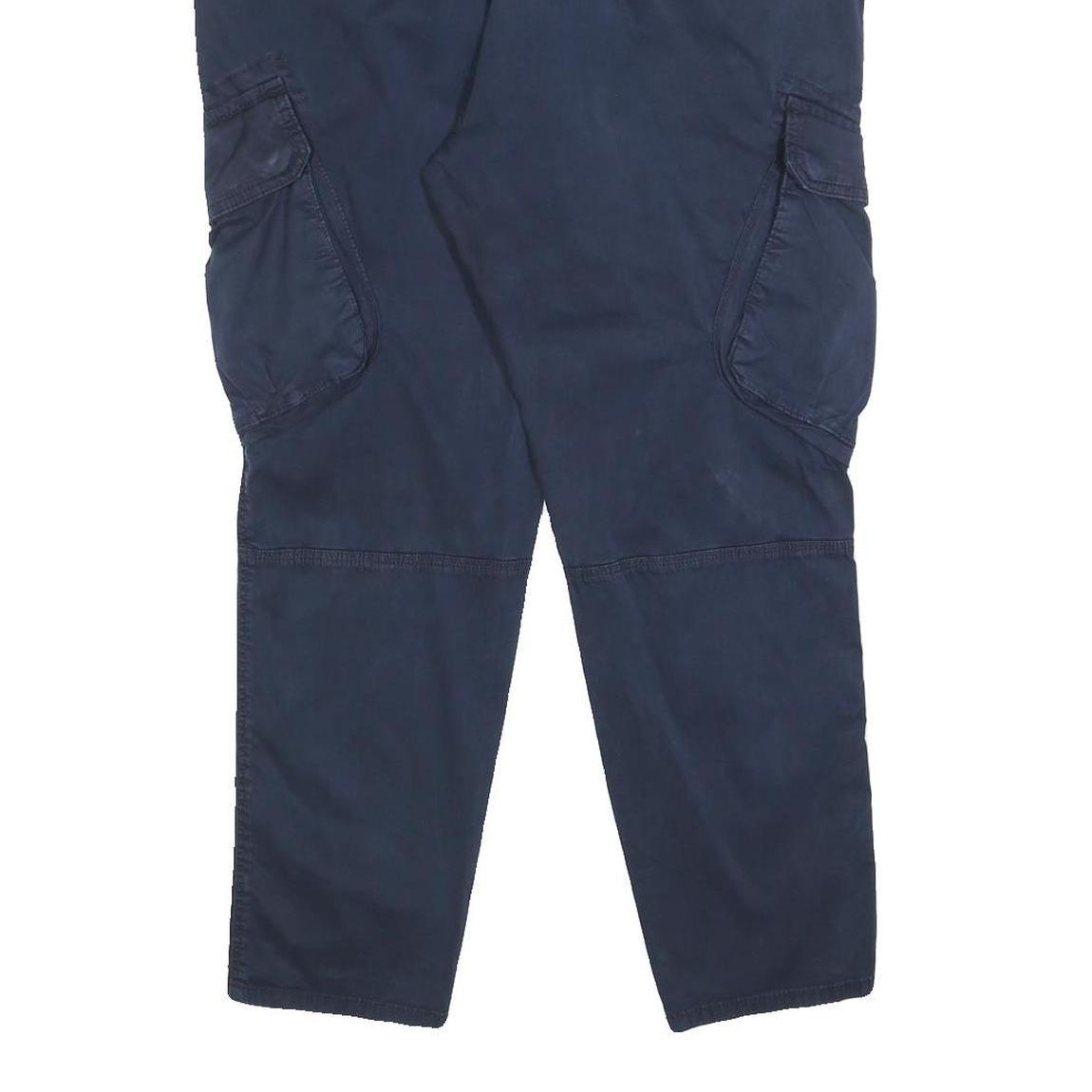 ZARA MAN Mens Cotton Blend Navy Blue Regular Cargo Trousers W36 L28 Zip Pocket