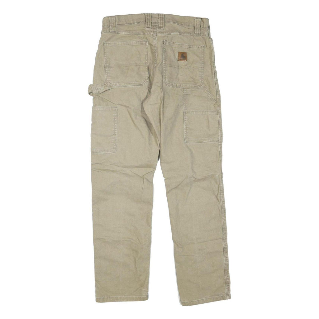 CARHARTT Mens Regular Beige Cotton Blend Workwear Trousers W32 L32 Zip Closure