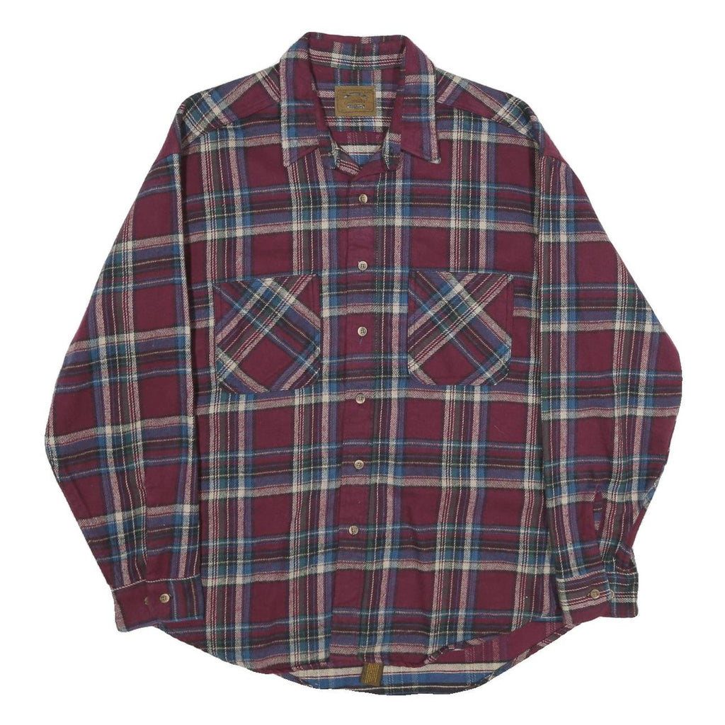 ST JOHN'S BAY Mens Maroon & Blue Plaid Shirt XL Button Cotton Casual