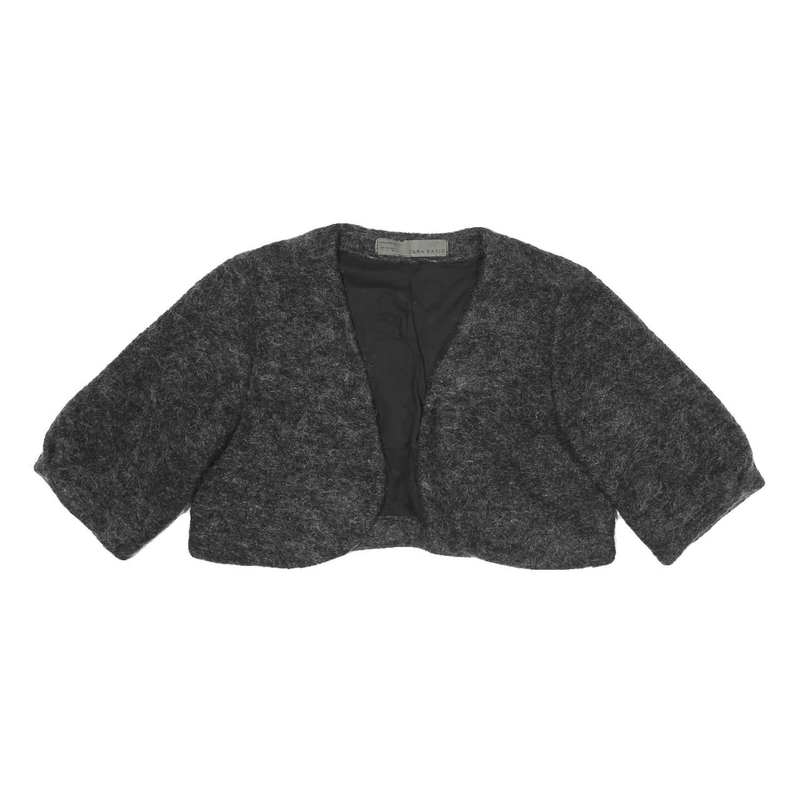 ZARA BASIC Womens Grey Wool Blend Cropped Jacket L Woolblend Short Sleeve