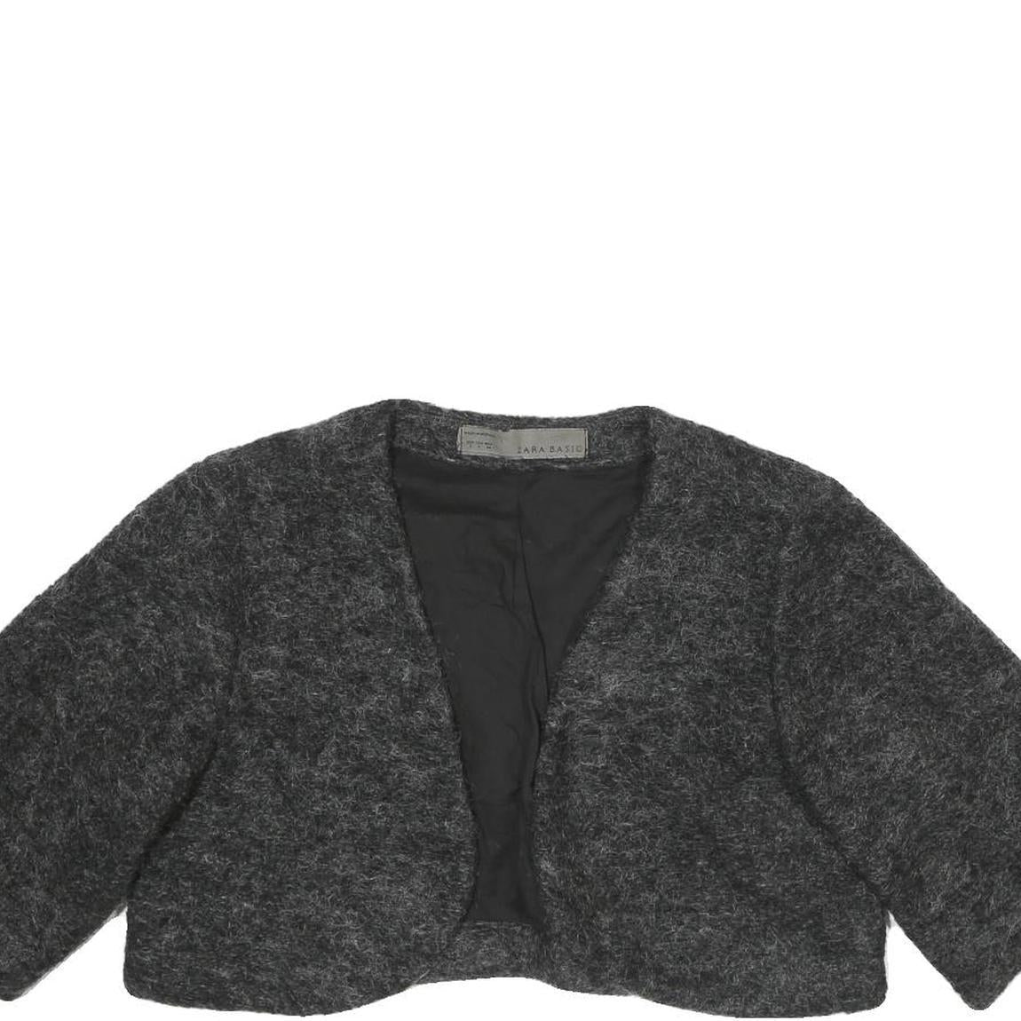 ZARA BASIC Womens Grey Wool Blend Cropped Jacket L Woolblend Short Sleeve