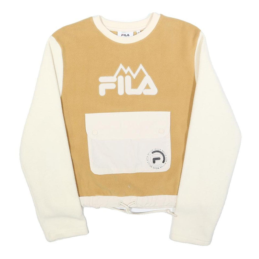 FILA Womens Beige & Cream Logo Crew Neck S Sweatshirt Pocket Drawstring Waist