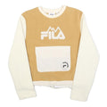 FILA Womens Beige & Cream Logo Crew Neck S Sweatshirt Pocket Drawstring Waist