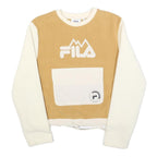 FILA Womens Beige & Cream Logo Crew Neck S Sweatshirt Pocket Drawstring Waist