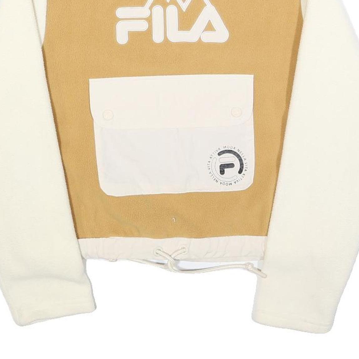 FILA Womens Beige & Cream Logo Crew Neck S Sweatshirt Pocket Drawstring Waist