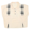 Womens Cream Black Check Basic Top Sleeveless Button Collar L Cotton Blend