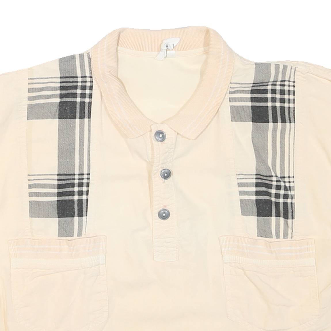 Womens Cream Black Check Basic Top Sleeveless Button Collar L Cotton Blend