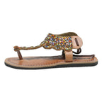 ALEX'S Womens Embellished Leather Strappy Sandals UK 3 Beaded Detail Brown Flat