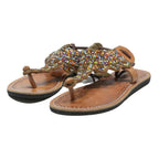 ALEX'S Womens Embellished Leather Strappy Sandals UK 3 Beaded Detail Brown Flat