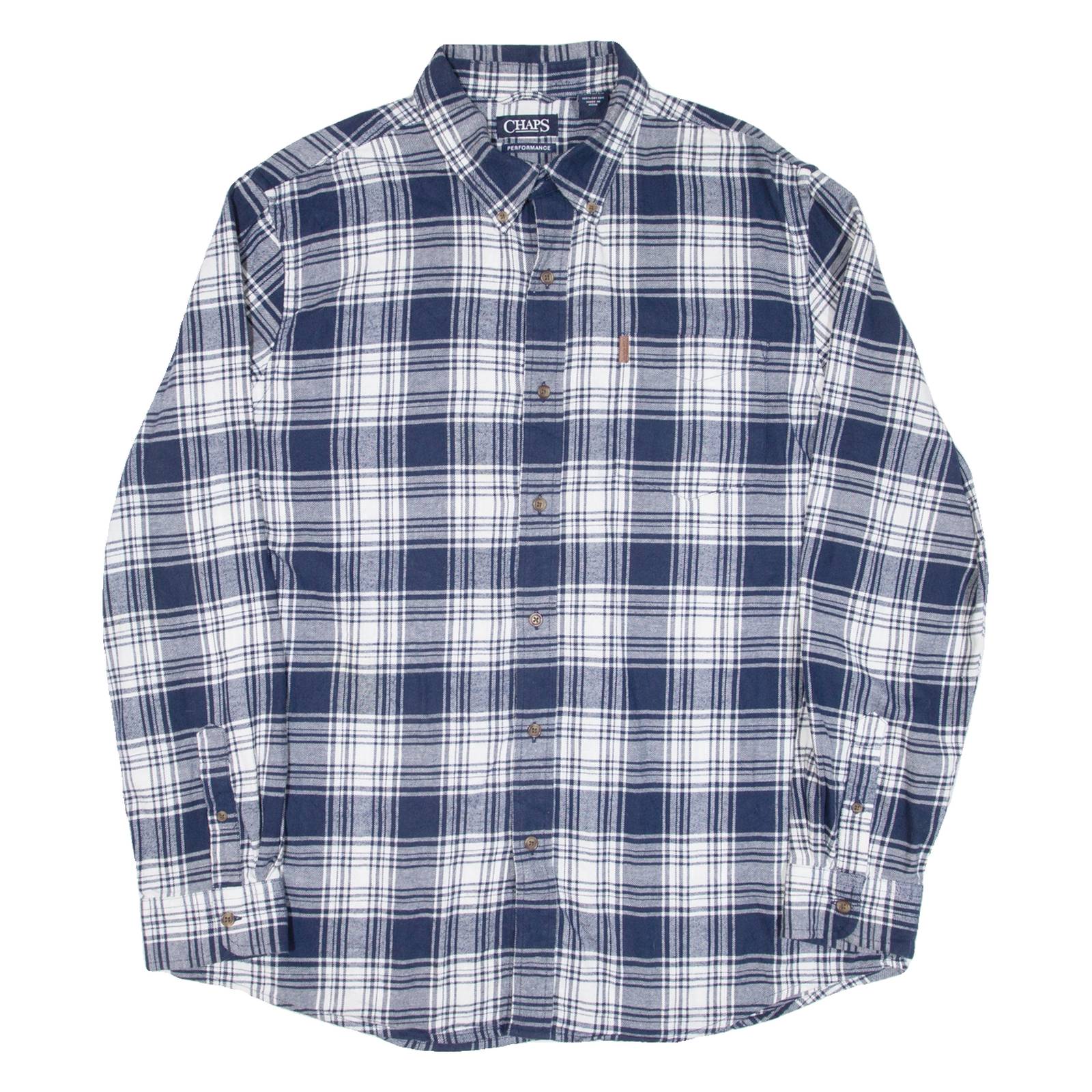 CHAPS Mens Shirt Blue Check Long Sleeve XL