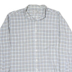 C&A Mens Grey & Blue Check Shirt L Cutaway Collar Button Cotton Casual