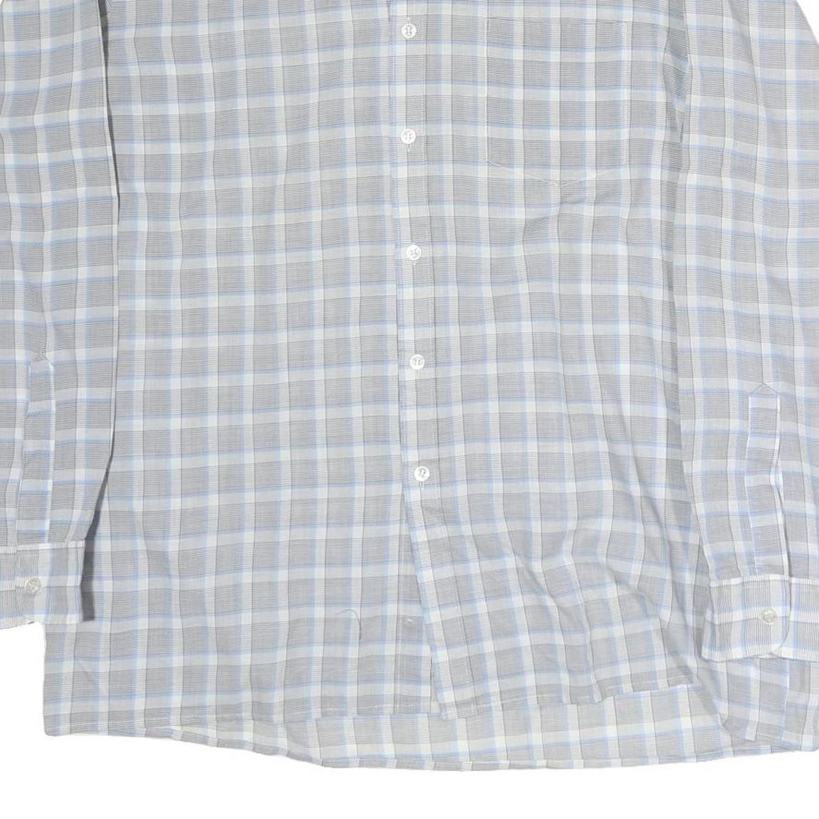 C&A Mens Grey & Blue Check Shirt L Cutaway Collar Button Cotton Casual