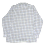 C&A Mens Grey & Blue Check Shirt L Cutaway Collar Button Cotton Casual