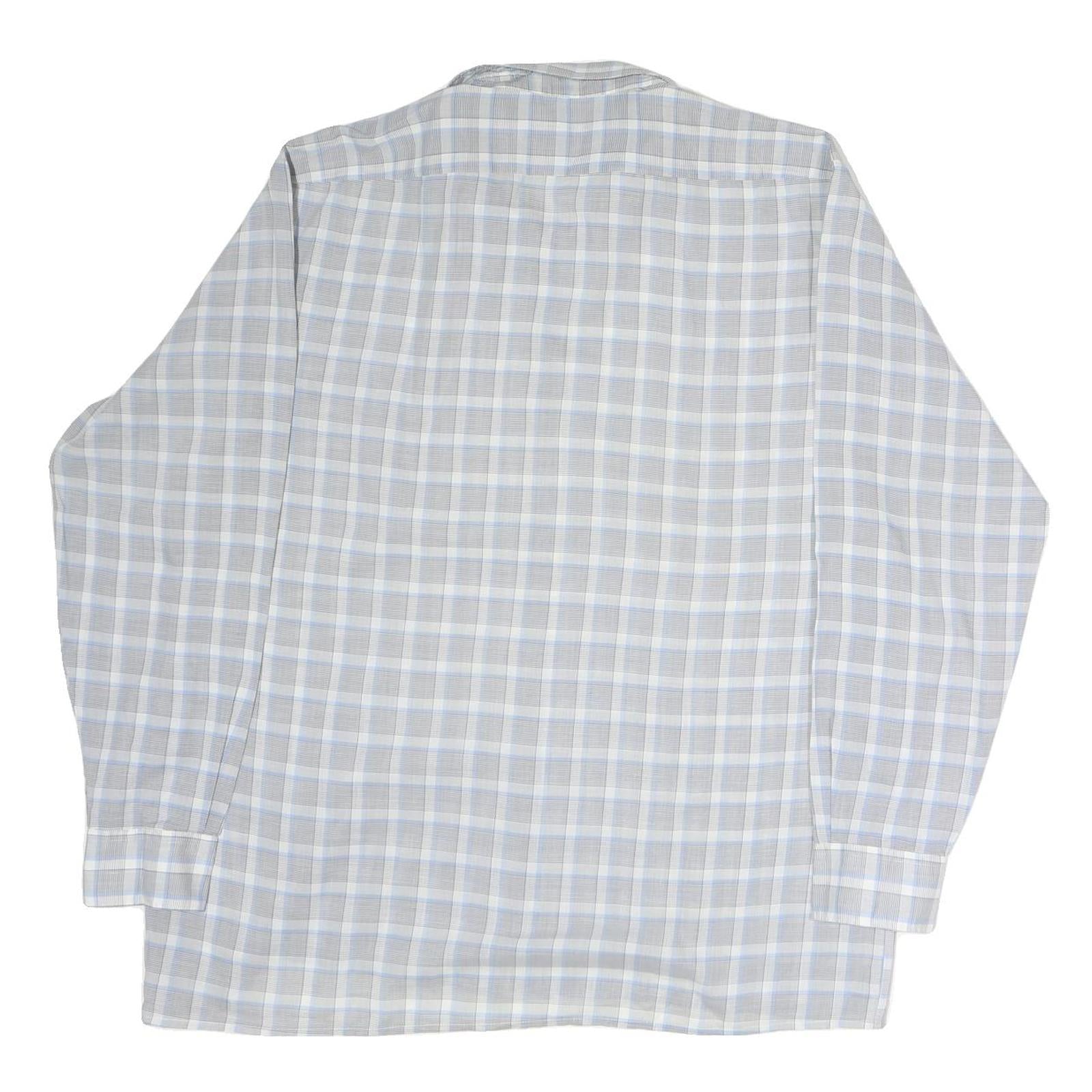 C&A Mens Grey & Blue Check Shirt L Cutaway Collar Button Cotton Casual