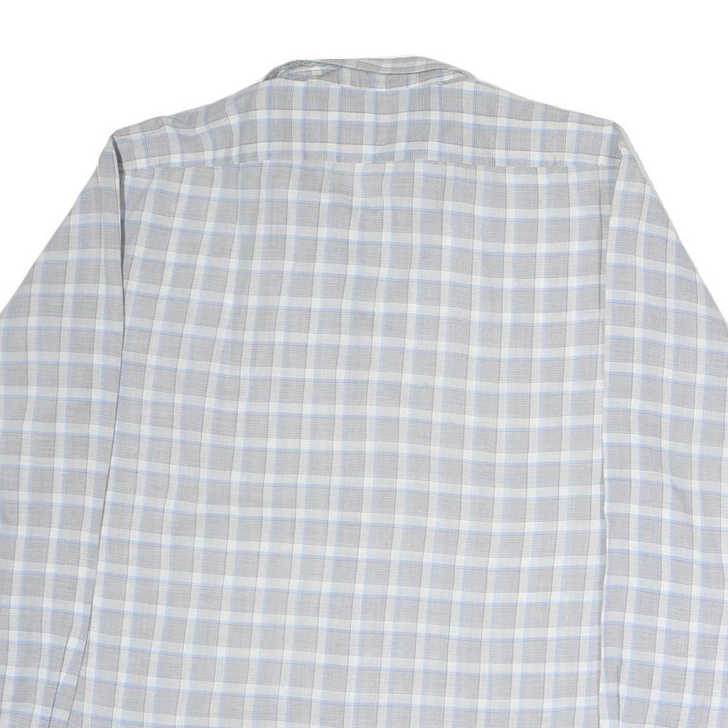 C&A Mens Grey & Blue Check Shirt L Cutaway Collar Button Cotton Casual