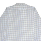 C&A Mens Grey & Blue Check Shirt L Cutaway Collar Button Cotton Casual