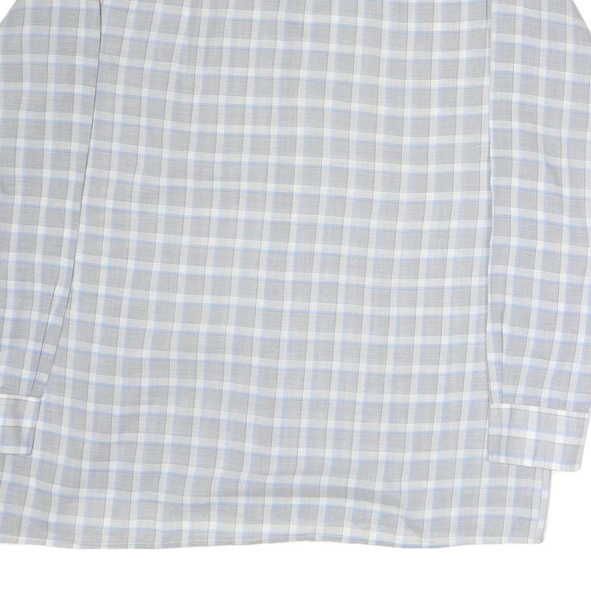 C&A Mens Grey & Blue Check Shirt L Cutaway Collar Button Cotton Casual