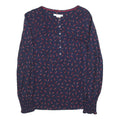 BODEN Womens Navy & Red Printed Blouse Long Sleeve Round Neck UK 6 Cotton Blend