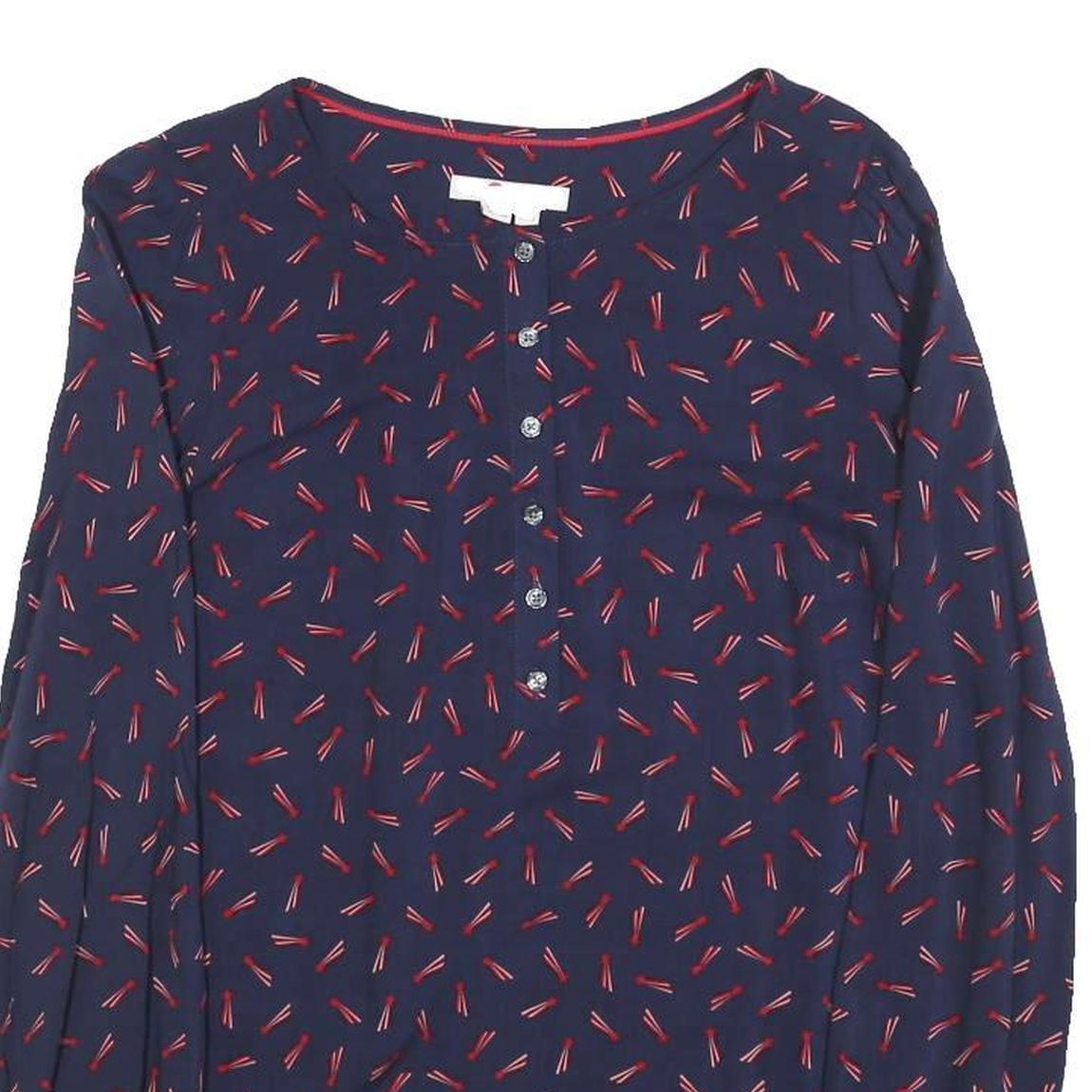 BODEN Womens Navy & Red Printed Blouse Long Sleeve Round Neck UK 6 Cotton Blend