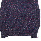 BODEN Womens Navy & Red Printed Blouse Long Sleeve Round Neck UK 6 Cotton Blend