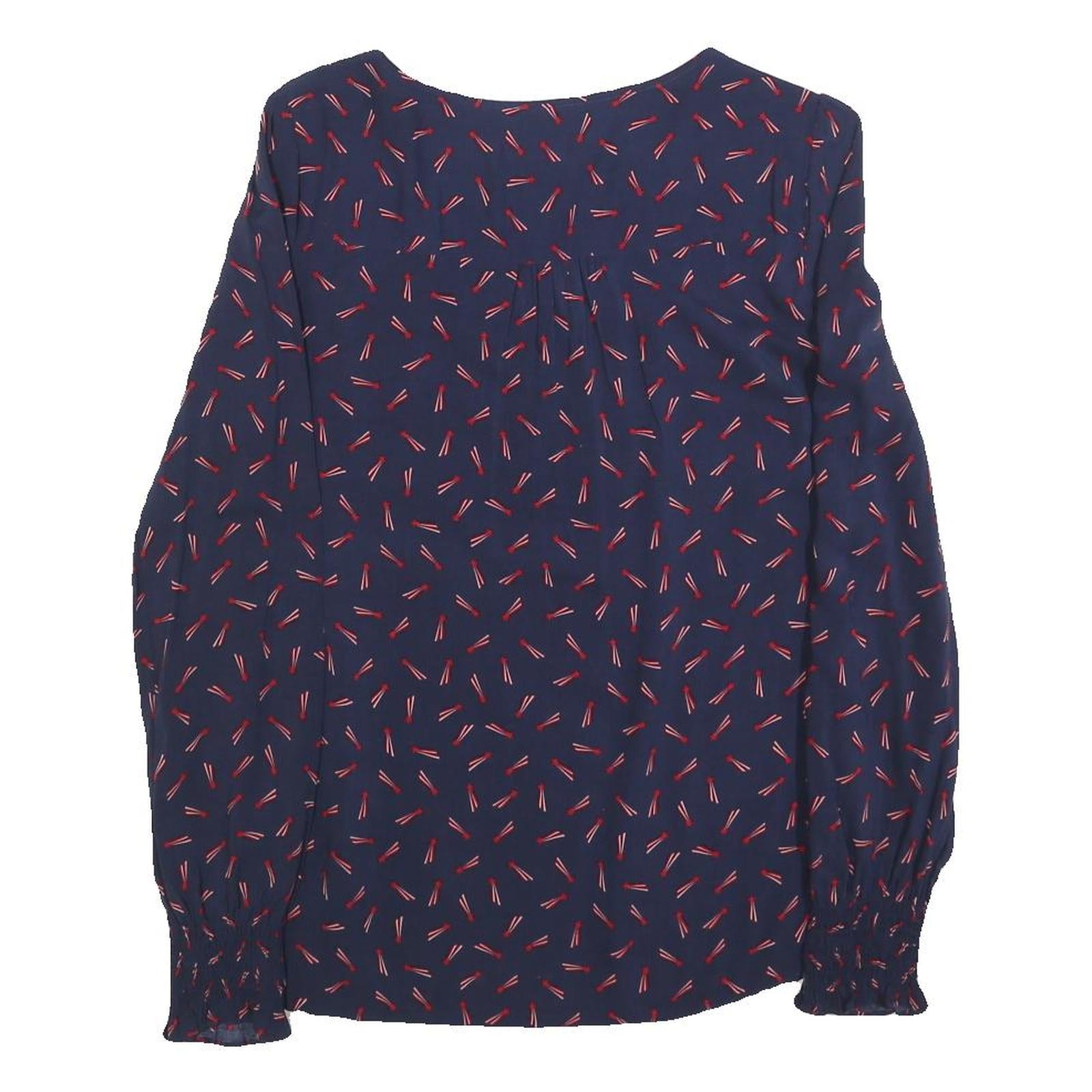 BODEN Womens Navy & Red Printed Blouse Long Sleeve Round Neck UK 6 Cotton Blend
