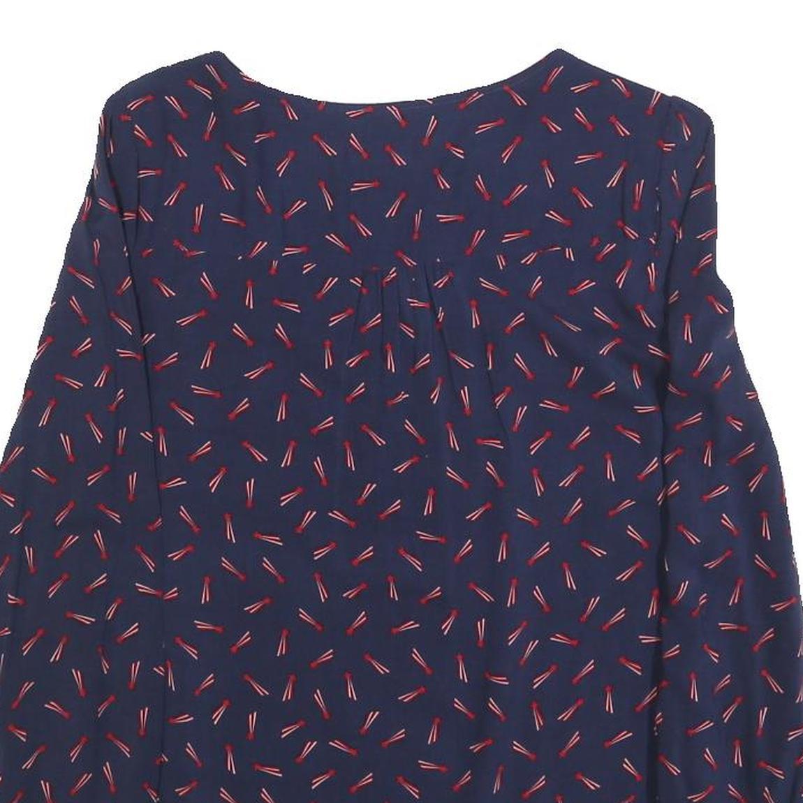 BODEN Womens Navy & Red Printed Blouse Long Sleeve Round Neck UK 6 Cotton Blend