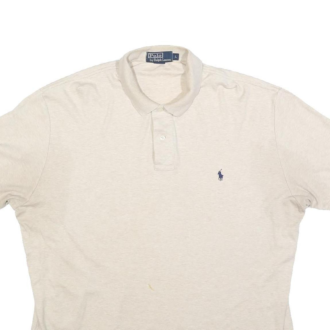 POLO RALPH LAUREN Mens Cream Short Sleeve Plain L Cotton Blend Polo Shirt